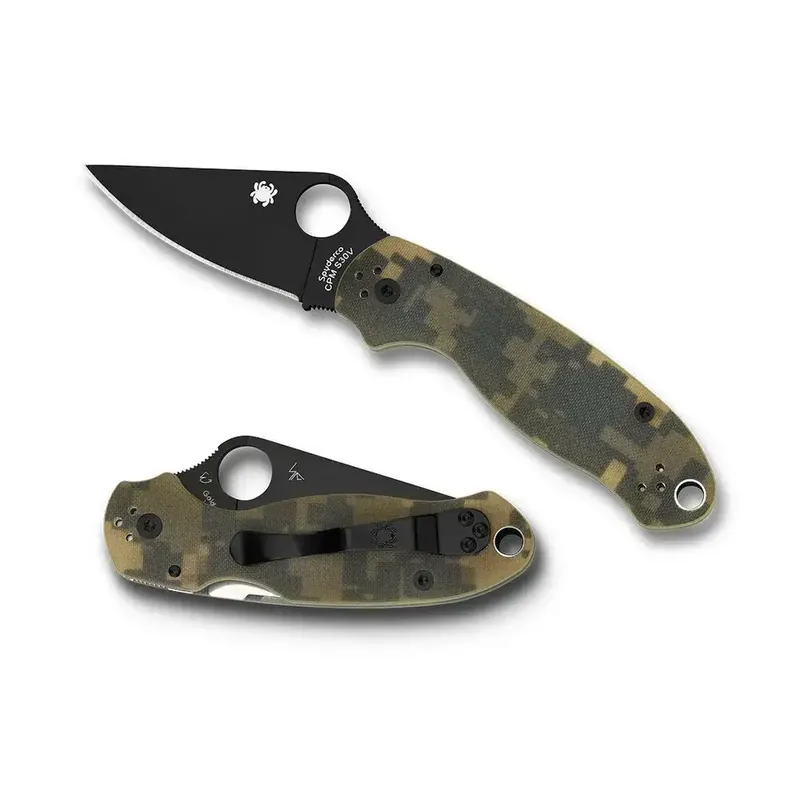 Spyderco C223GPCMOBK Para 3 2.95" CPM-S30V Stainless Steel, DLC Black Drop Point G10 Camo Handle Folding
