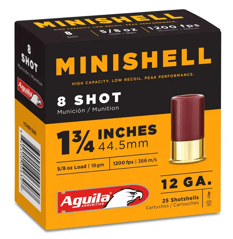 Aguila 1CHB1388 Minishell 12 Gauge 1.75 5/8 oz 8 Shot 25 Round Box