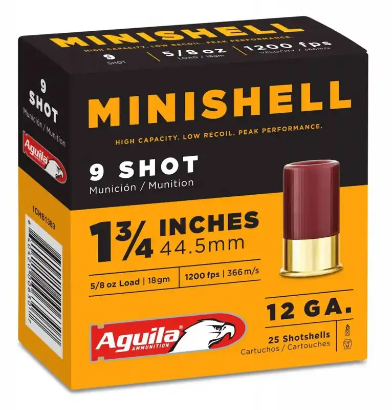 Aguila 1CHB1389 Minishell 12 Gauge 1.75 5/8 oz 9 Shot 25 Round Box
