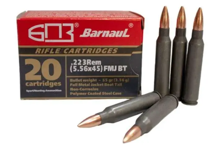 Barnaul Ammo 223REMFMJ55 Rifle 223 Rem 55 gr Full Metal Jacket Boat Tail (FMJBT) 20 Round Box