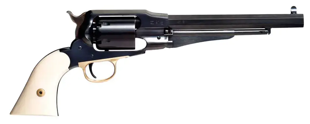 Taylors and Company 107G Sodbuster Black Powder SAO 44 Cal Striker Fire 8" 6rd Blued 2-Piece Ivory Grip