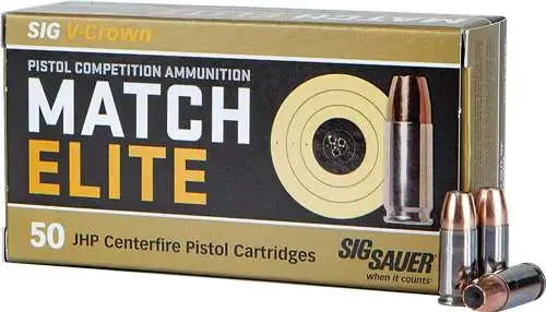 Sig Sauer E9MMA3COMP50 Match Elite Competition 9mm Luger 147 gr Jacketed Hollow Point (JHP) 50 Round Box
