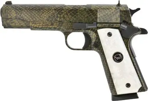 Iver Johnson Arms 1911A1WATERMOCCASIN 1911 A1 Government 70 Series 45 ACP 5" 8+1 Water Moccasin Snakeskin White Synthetic Pearl Grip