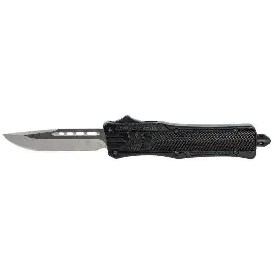 Cobra Tec Knives SBCTK1SDNS CTK-1 Small 2.75" Drop Point Plain D2 Steel Black Aluminum Handle OTF