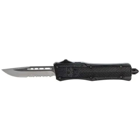 Cobra Tec Knives SBCTK1SDS CTK-1 Small 2.75" Drop Point Part Serrated Black Aluminum Handle OTF