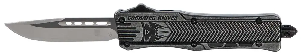 Cobra Tec Knives SSWCTK1SDNS CTK-1 Small 2.75" Drop Point Plain Stonewashed Aluminum Handle OTF