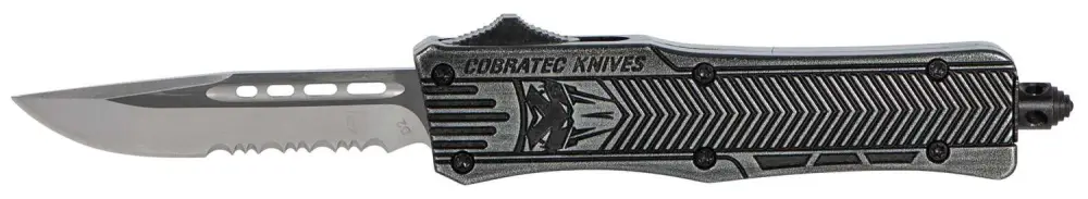 Cobra Tec Knives SSWCTK1SDS CTK-1 Small 2.75" Drop Point Serrated D2 Steel Stonewashed Aluminum Handle OTF