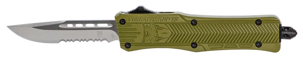 Cobra Tec Knives SODCTK1SDS CTK-1 Small 2.75" Drop Point Part Serrated D2 Steel OD Green Aluminum Handle OTF