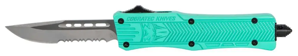 Cobra Tec Knives STFCTK1SDS CTK-1 Small 2.75" Drop Point Part Serrated D2 Steel Tiffany Blue Aluminum Handle OTF