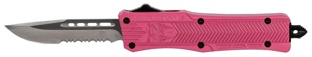 Cobra Tec Knives SPKCTK1SDS CTK-1 Small 2.75" Drop Point Part Serrated D2 Steel Pink Aluminum Handle OTF
