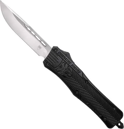 Cobra Tec Knives MBCTK1MDNS CTK-1 Medium 3" Drop Point Plain D2 Steel Black Aluminum Handle OTF