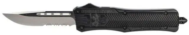 Cobra Tec Knives MBCTK1MDS CTK-1 Medium 3" Drop Point Part Serrated D2 Steel Black Aluminum Handle OTF