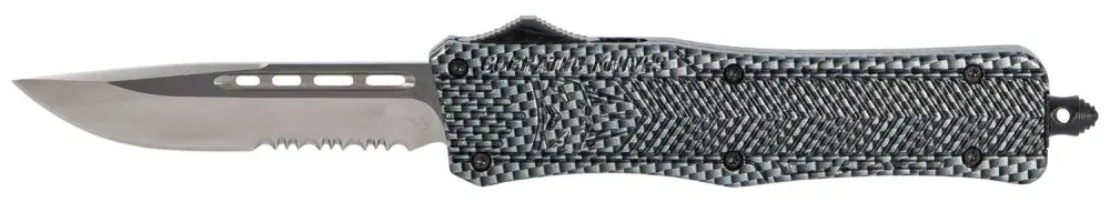 Cobra Tec Knives MSCFTK1MDS CTK-1 Medium 3" Drop Point Part Serrated D2 Steel Carbon Fiber Aluminum Handle OTF