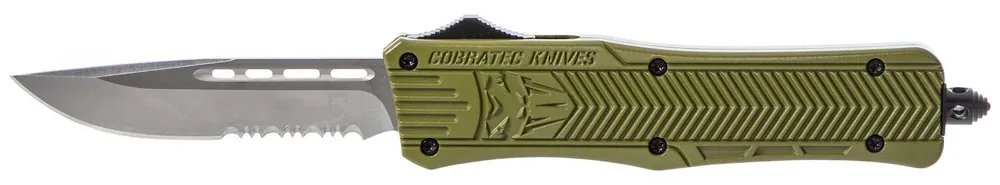 Cobra Tec Knives MODCTK1MDS CTK-1 Medium 3" Drop Point Part Serrated D2 Steel OD Green Aluminum Handle OTF
