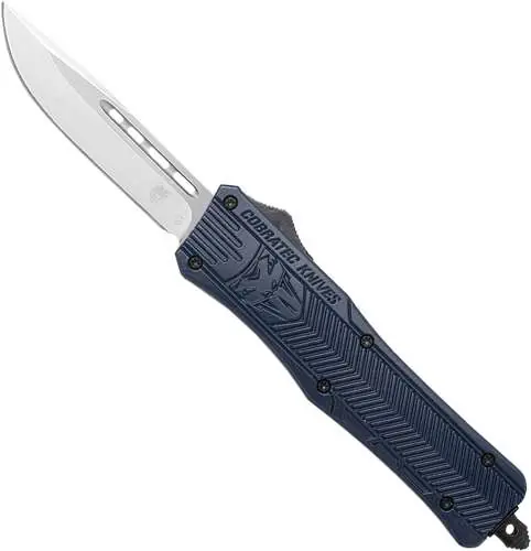 Cobra Tec Knives MNYCTK1MDNS CTK-1 Medium 3" Drop Point Plain D2 Steel NYPD Blue Aluminum Handle OTF