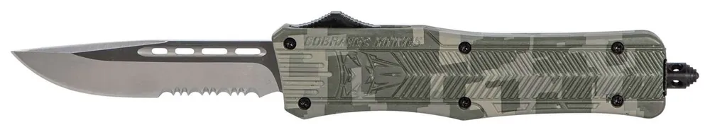 Cobra Tec Knives MADCCTK1MDS CTK-1 Medium 3" Drop Point Part Serrated D2 Steel Army DigiCamo Aluminum Handle OTF