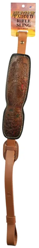 Hunter Company 027191 Trophy Custom Sling Padded Brown Leather w/Suede Lining & Turkey Engraving for Rifle