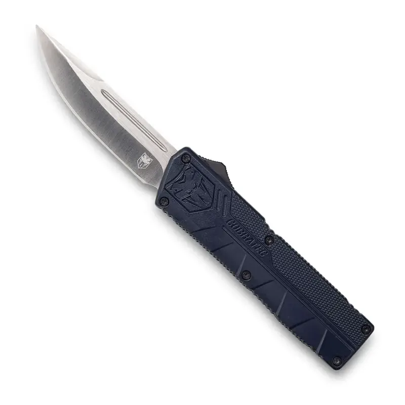 Cobra Tec Knives NYCTLWDNS Lightweight 3.25" Drop Point Plain D2 Steel NYPD Blue Aluminum Handle OTF