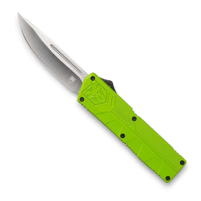 Cobra Tec Knives ZBGCTLWDNS Lightweight 3.25" Drop Point Plain D2 Steel Zombie Green Aluminum Handle OTF