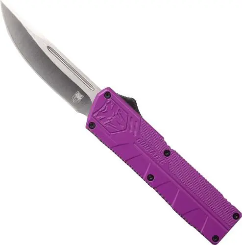 Cobra Tec Knives PURCTLWDNS Lightweight 3.25" Drop Point Plain D2 Steel Purple Aluminum Handle OTF