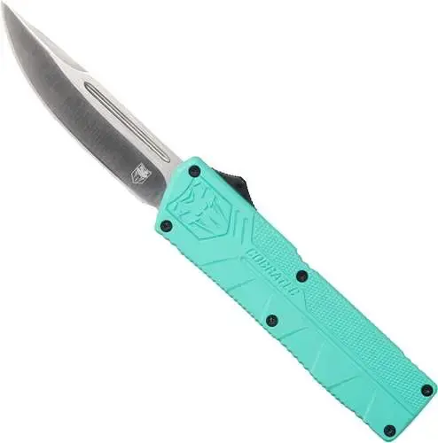 Cobra Tec Knives TFCTLWDNS Lightweight 3.25" Drop Point Plain D2 Steel Tiffany Blue Aluminum Handle OTF