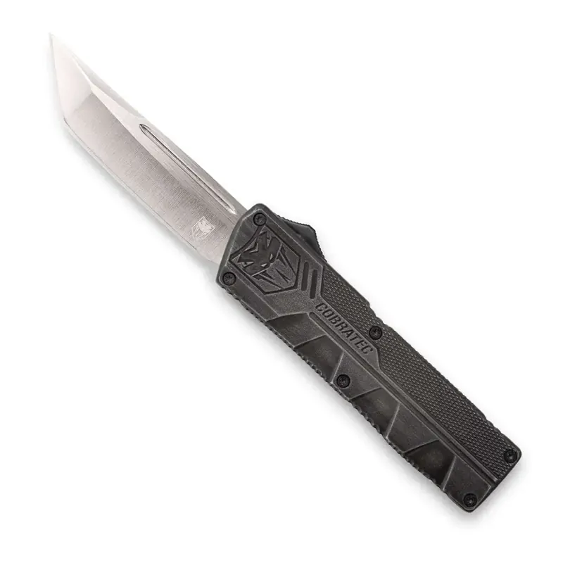 Cobra Tec Knives SWCTLWTNS Lightweight 3.25" Tanto Plain D2 Steel Stonewashed Aluminum Handle OTF