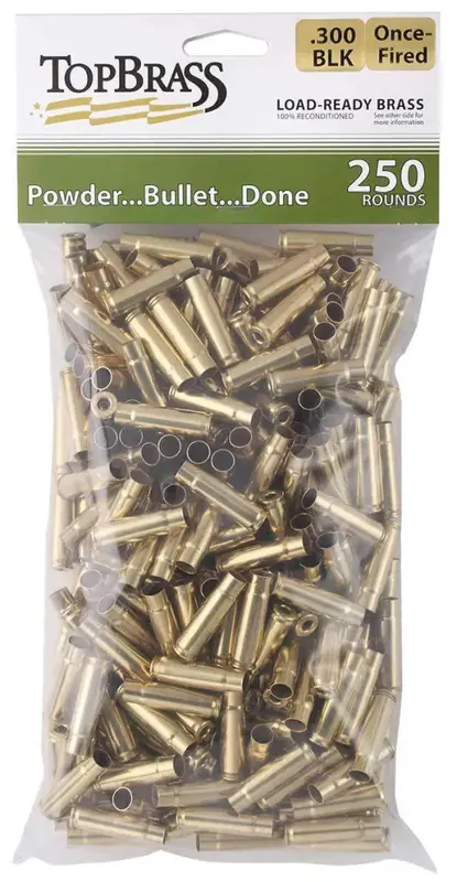TOP BRASS LLC 8B300BLKMY-250 Premium Reconditioned 300 Blackout Rifle Brass 250 Per Bag