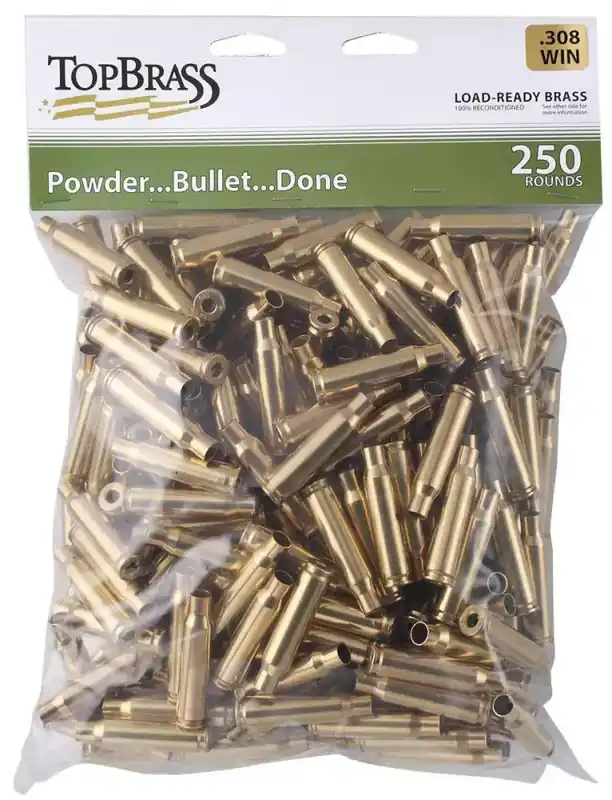 TOP BRASS LLC 8B308WINMY-250 Premium Reconditioned 308 Win Rifle Brass 250 Per Bag