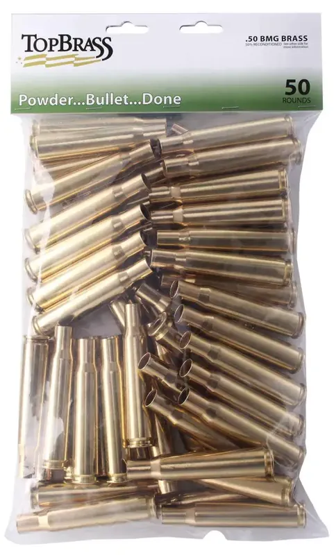 TOP BRASS LLC 3B050BMGMY-50 Premium Reconditioned Unprimed 50 Cal Brass 50 Per Bag