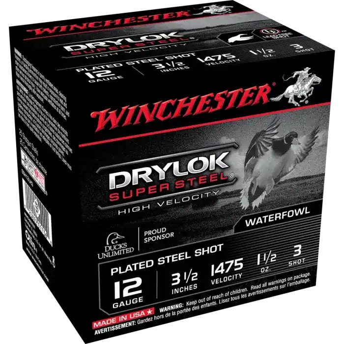 Winchester Ammo SSH12LH3 Drylock Super Steel High Velocity 12 Gauge 3.5 1 1/2 oz 3 Shot 25 Round Box