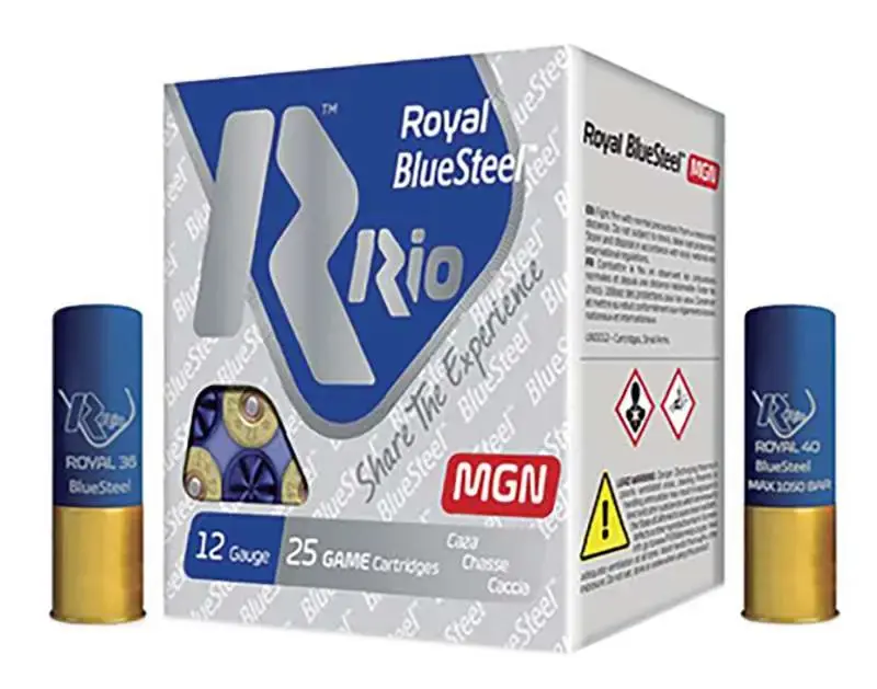RIO AMMUNITION RBSM363 Royal BlueSteel Magnum 12 Gauge 3 1-1/4 oz 3 Shot 25 Round Box