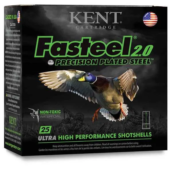 Kent Cartridge K123FS402 Fasteel Waterfowl 12 Gauge 3 1-3/8 oz 2 Shot 25 Round Box